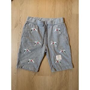 Thom Browne Grey Embroidered Green & Red Crane Athleisure Shorts